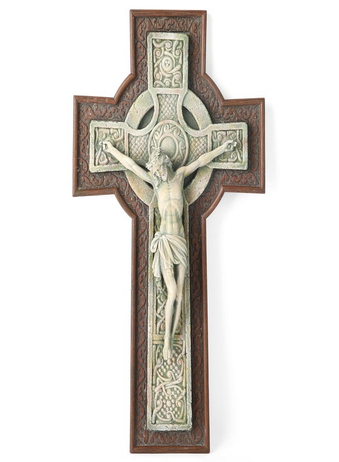 BC BUILDCLASSIC BC Catholic Crucifix Wall Cross, Celtic style, Garden Cross, Religious Gift, Wood Stone Carve Looking, 12”H Hand Painted by Buildclassic - Image 1